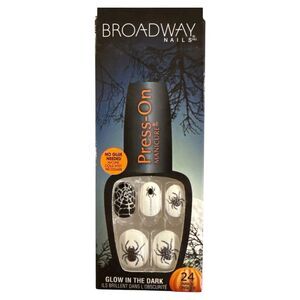 Broadway Press-On Halloween Nails Glow in the Dark Spiders Webs 24ct.